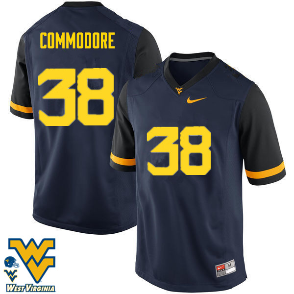 Men #38 Shane Commodore West Virginia Mountaineers College Football Jerseys-Navy - Click Image to Close